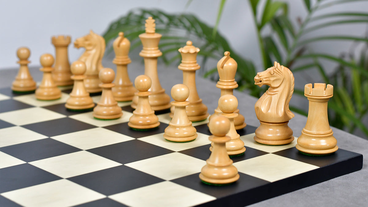 The 4 Inch Supreme Series (The Queen’s Gambit) Staunton Weighted Chess Pieces in Black Ebonized Wood & Boxwood - 1100 grams