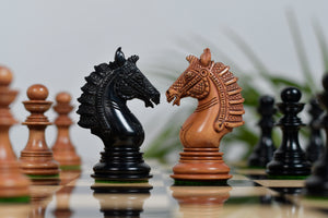 Sikh Empire Series Triple Weighted Wooden Handmade Chess Pieces in Genuine Ebony Wood and Antiqued Wood - 4.5" King
