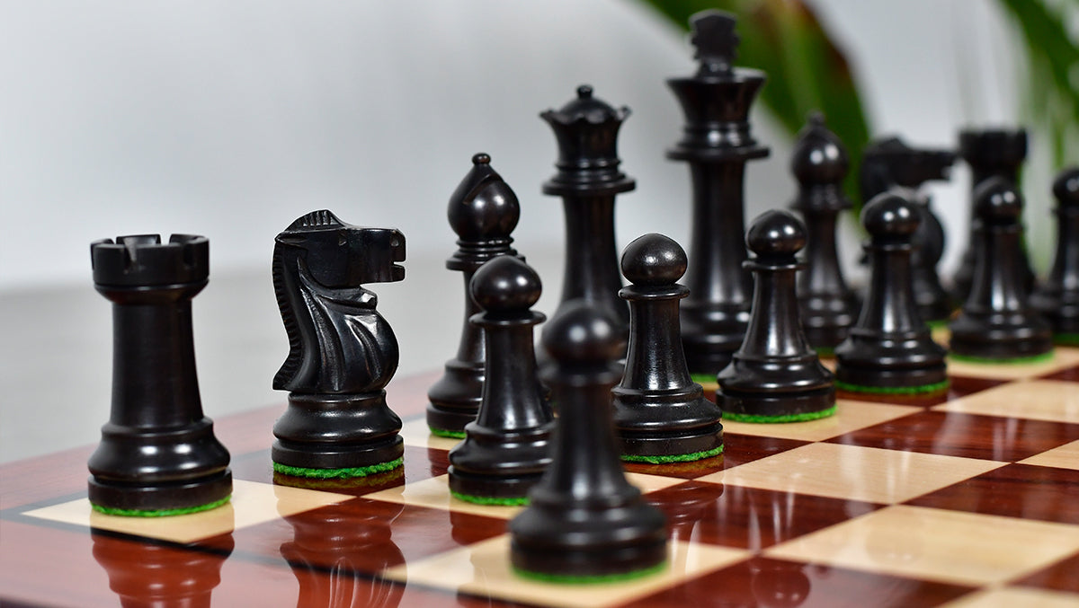 Canadian Staunton Series Chess Pieces in Ebonized Boxwood /Natural Boxwood - 3.3" King