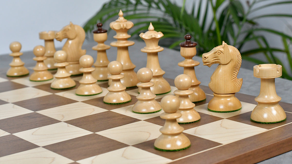 Vintage Series Original Austrian Coffee House Old Vienna Chess Pieces in Sheesham Wood and Boxwood V2.0- 3.75" King