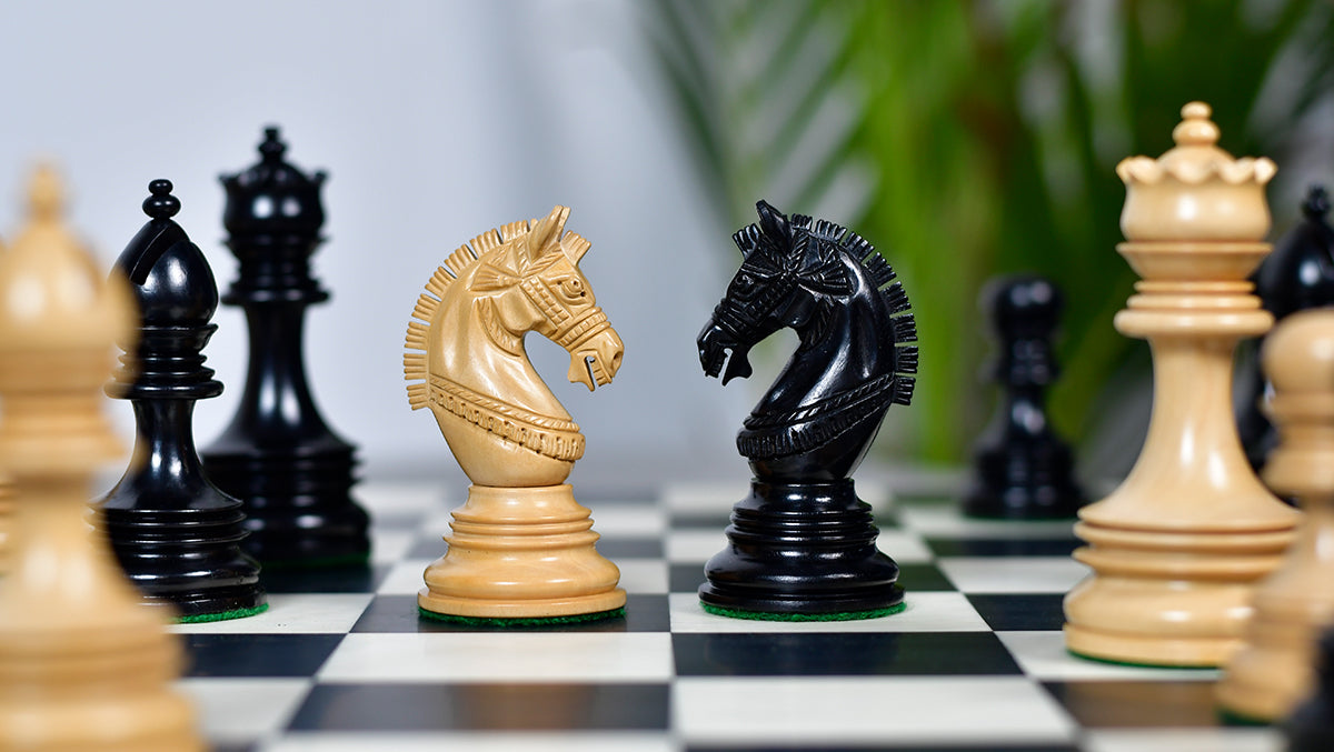 Indian Chetak II Customized Lead Weighted Luxury Chess Pieces in Ebony wood / Boxwood - 4.3" King extra Queens