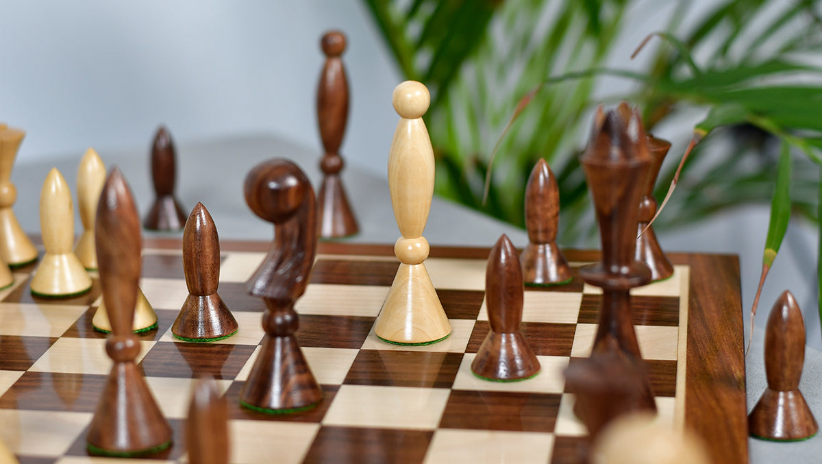 1958 ANRI Space Age Chess Pieces by Arthur Elliott in Sheesham & Box Wood - 4.25" King