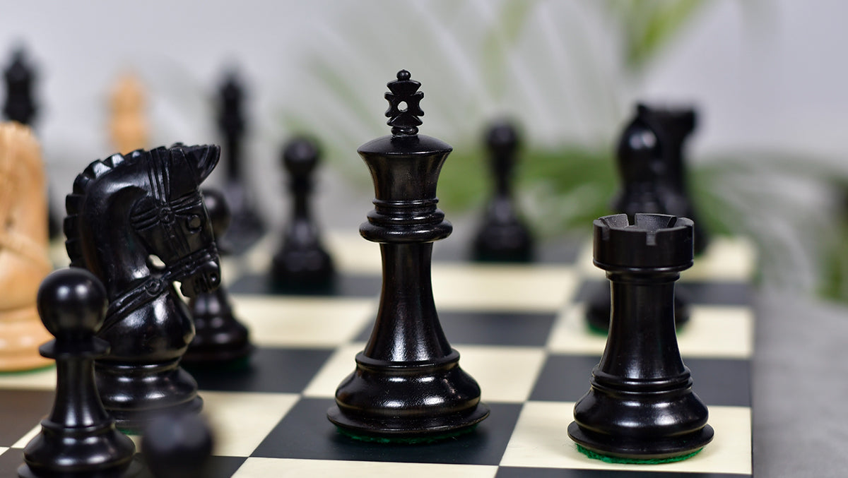 3.58" Bridle Series Wooden Chess Pieces in Ebony & Box Wood - 1200 Grams