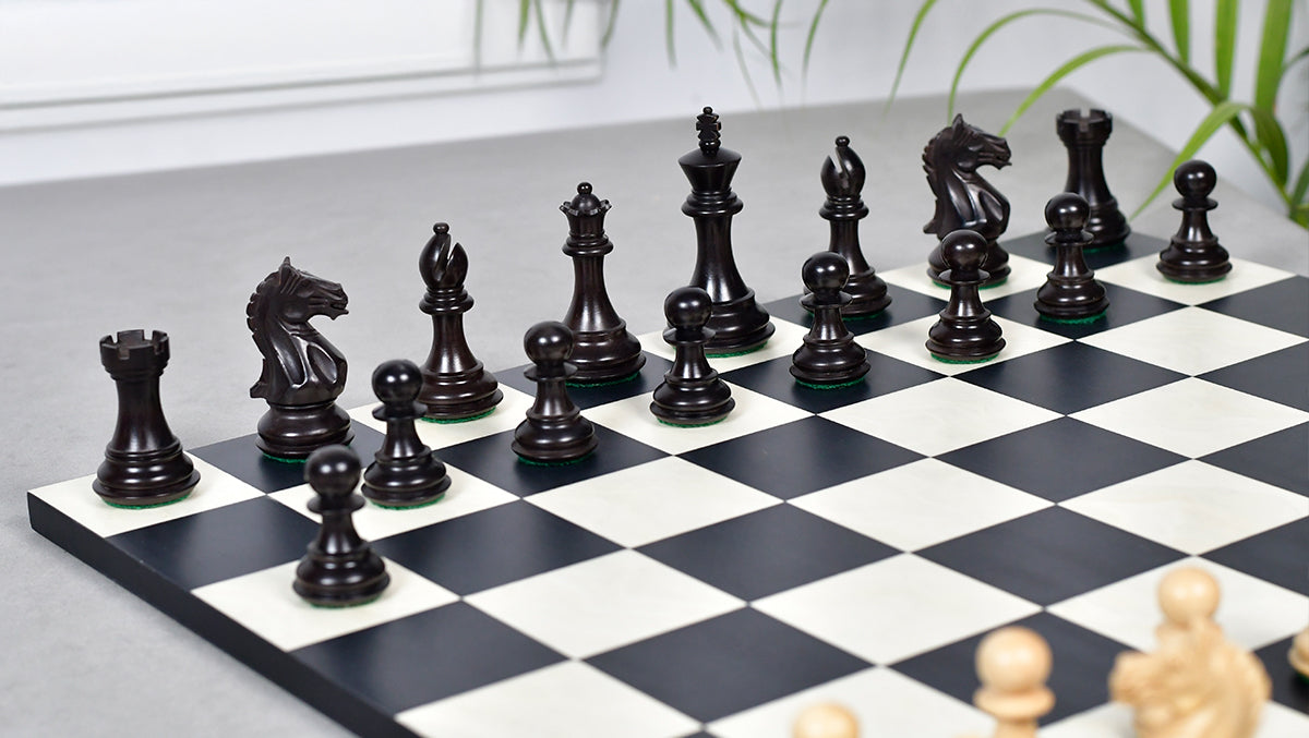 Fierce Knight (Queens's Gambit Series) Staunton Wooden Chess Pieces in Indian Ebonized Wood & Box Wood - 3.5" King