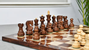 Traditional Russian Zagreb Wooden Chess Pieces in Sheesham & Natural Boxwood - 3.1" King