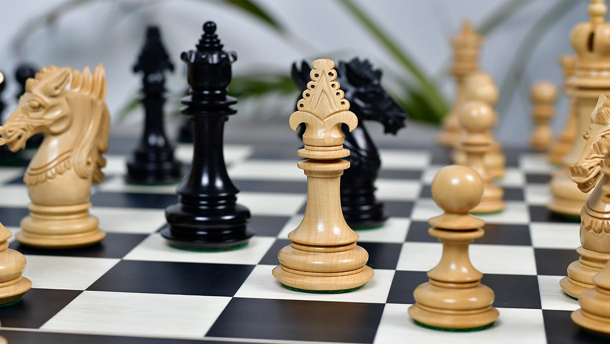 The Dragon Knight Series Wooden Chess Pieces Carved in Ebony / Boxwood - 4.7" King
