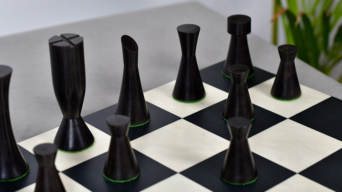 Minimalist Series Midnight Contemporary Chess Pieces in Ebonized Boxwood & Box Wood - 3.4" King
