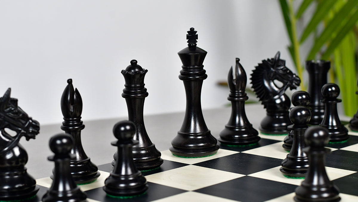 The American Bridle Triple-Weighted Chess Pieces with Extra Queen - Handcrafted in Ebony & Boxwood 4.2" King