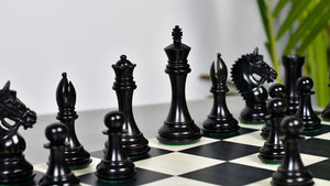 The American Bridle Triple-Weighted Chess Pieces with Extra Queen - Handcrafted in Ebony & Boxwood 4.2" King