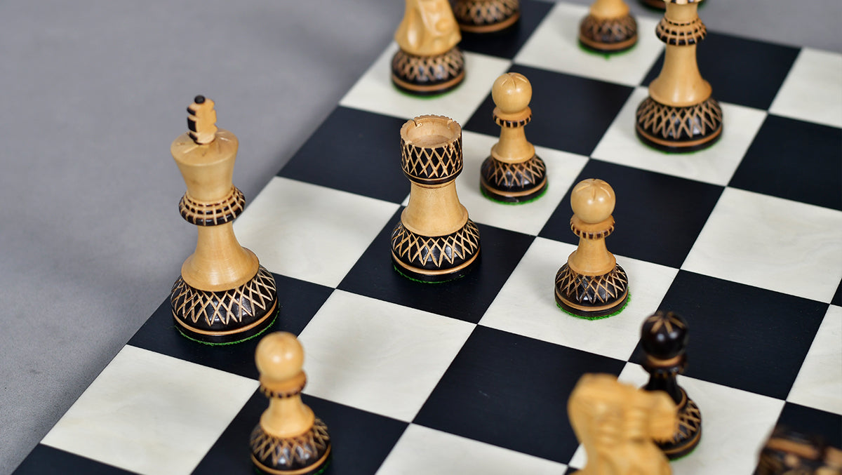 Burnt Blazed Series Handcarved Chess Pieces in Burnt Box Wood - 3.8" King - Best Seller