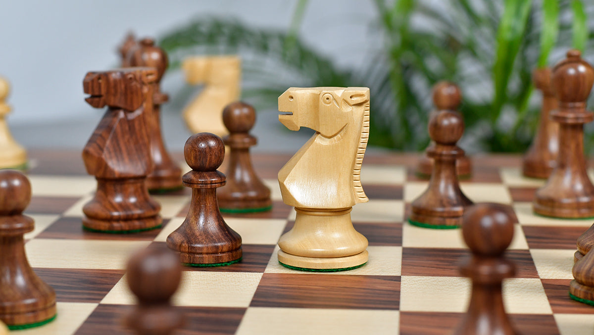 Old Vintage English Staunton Series Chess Pieces in Sheesham & Bowood - 3.8" King