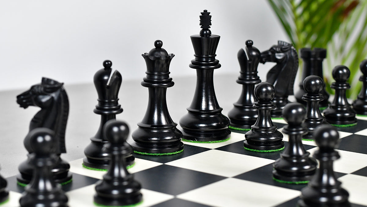 British Chess Company (BCC) Popular Staunton Double Collared Chess Pieces in Ebony & Boxwood - 4.2" King