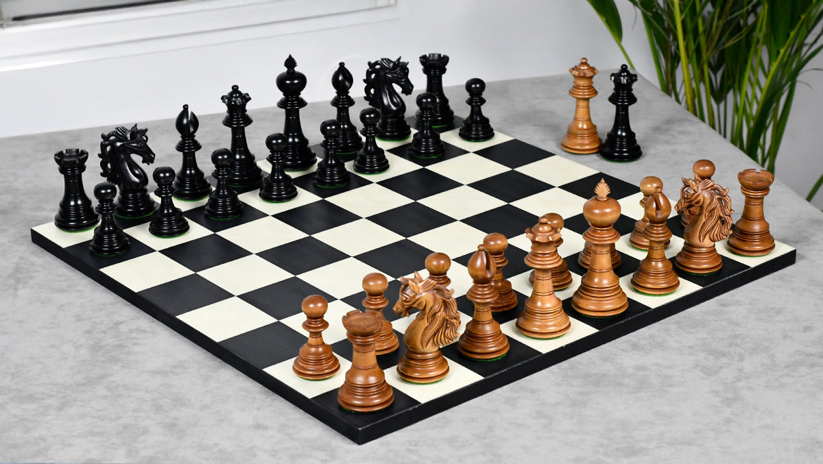 American Adios Series Luxury Chess Pieces in Distressed Boxwood & Ebony Wood - 4.4" King