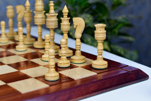 Lotus Series Blood Red Pipe Shaped Chess Pieces in Bud Rose & Box Wood - 6.14" King