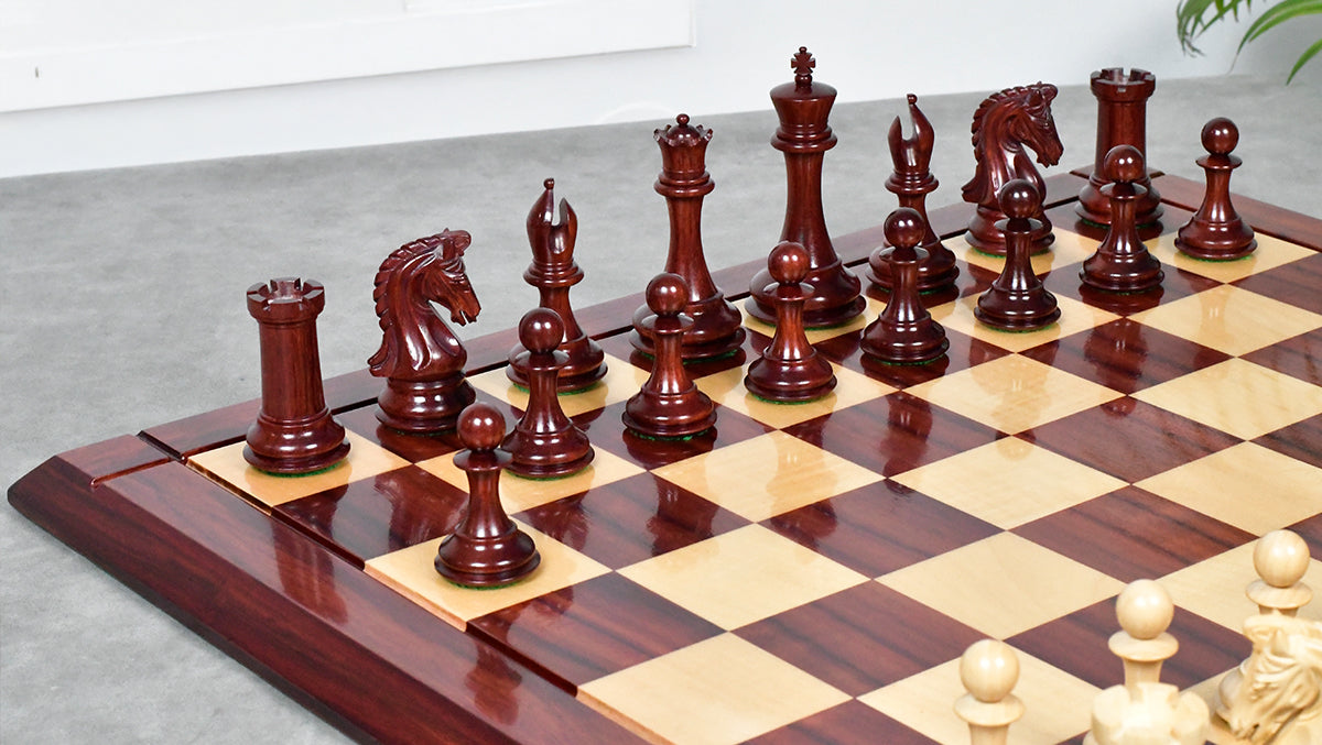 Combo Of 4.4 Inch Luxury Imperial Collector Series Artisan Chess Pieces Triple Weighted in Padauk Wood and Boxwood With Wooden Bud Rosewood / Maple Chess Board