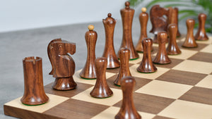 Combo Of Minimalist Soviet-Style Chess Pieces In Sheesham & Boxwood - 3.7” King With Minimalist Walnut Maple Wooden Chess Board Matte Finish
