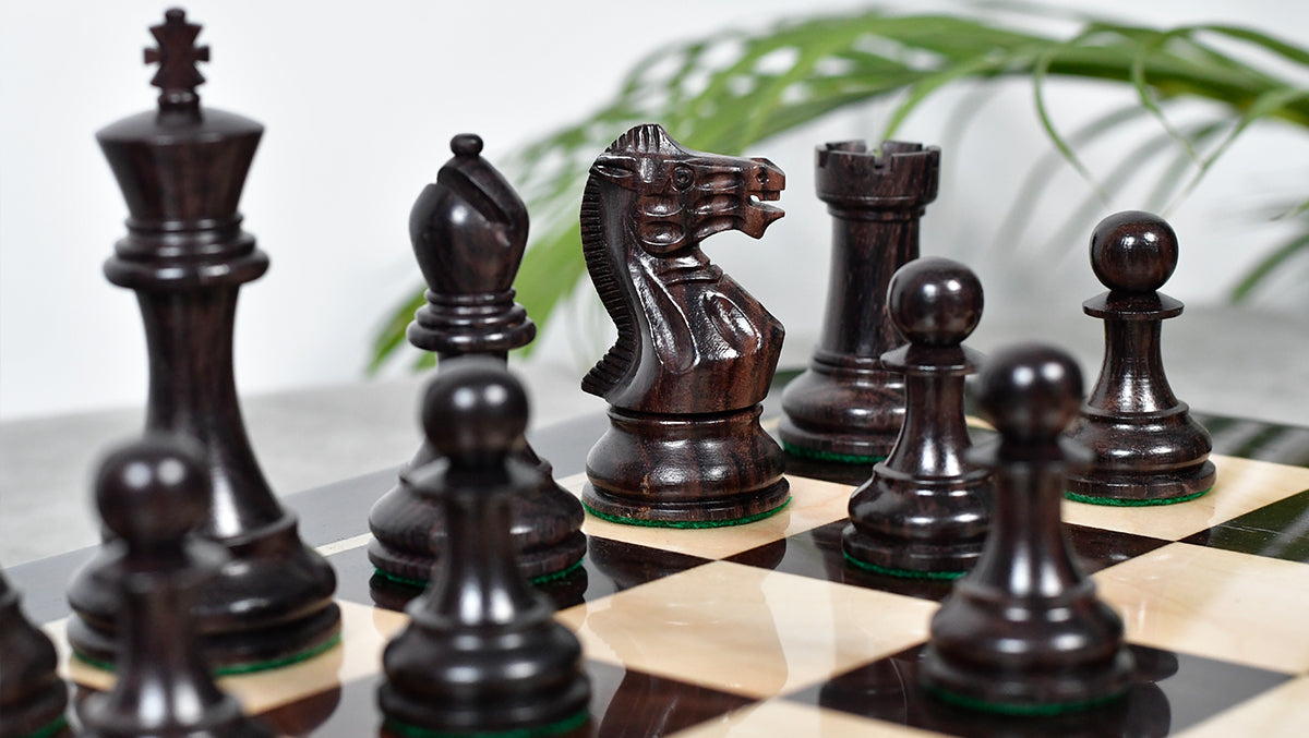 Pro Staunton Series Tournament Weighted Chess Pieces in Indian Rosewood and Boxwood - 3.8" King