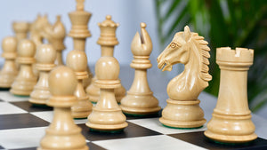 Derby Knight Staunton Pattern Weighted Chess Pieces  in Ebonized & Boxwood - 4.1" King