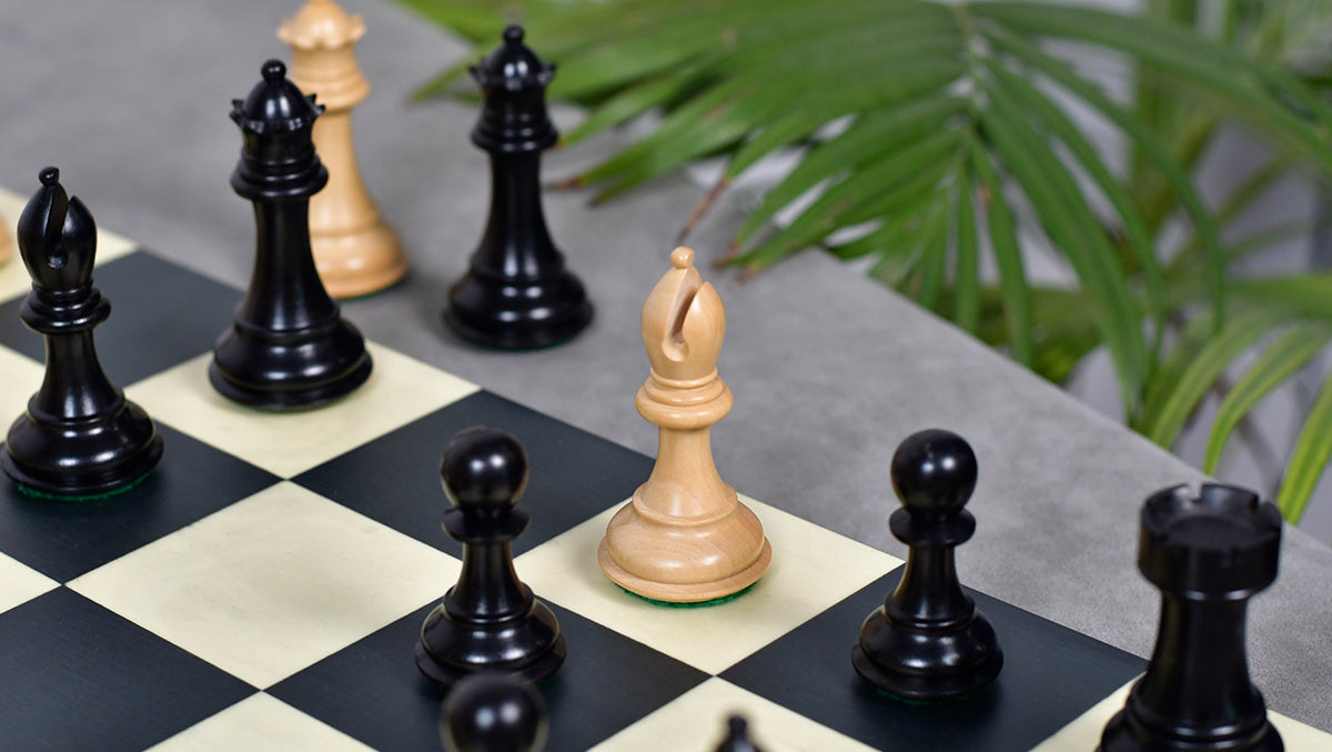 3.58" Bridle Series Wooden Chess Pieces in Ebony & Box Wood - 1200 Grams