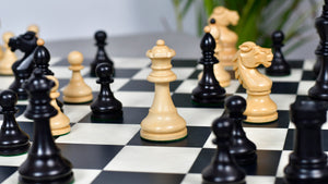 Reproduced Vintage 1950's Circa Bohemia Staunton Series German Chess Pieces in Ebonized Boxwood & Natural Boxwood - 3.89" King