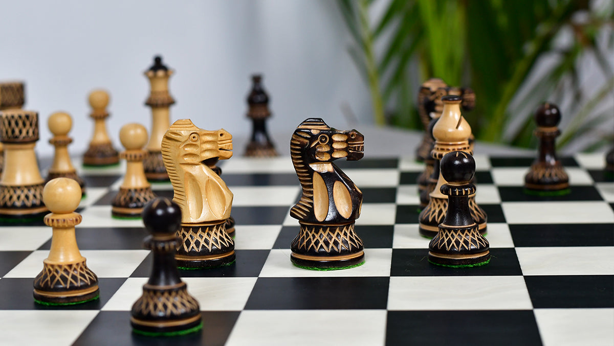 Burnt Blazed Series Handcarved Chess Pieces in Burnt Box Wood - 3.8" King - Best Seller