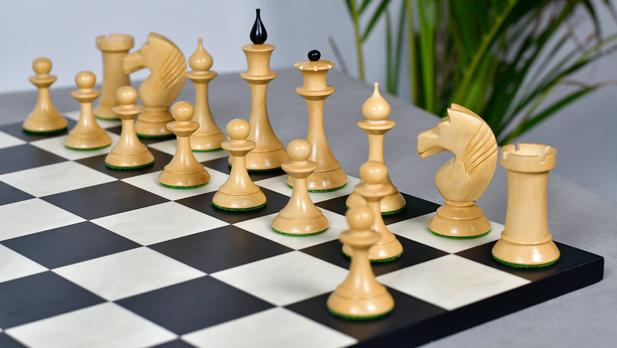 1950s' Soviet (Russian) Latvian (Queen's Gambit Series) Chess Pieces in Ebonized Boxwood & Natural Boxwood - 4.1" King
