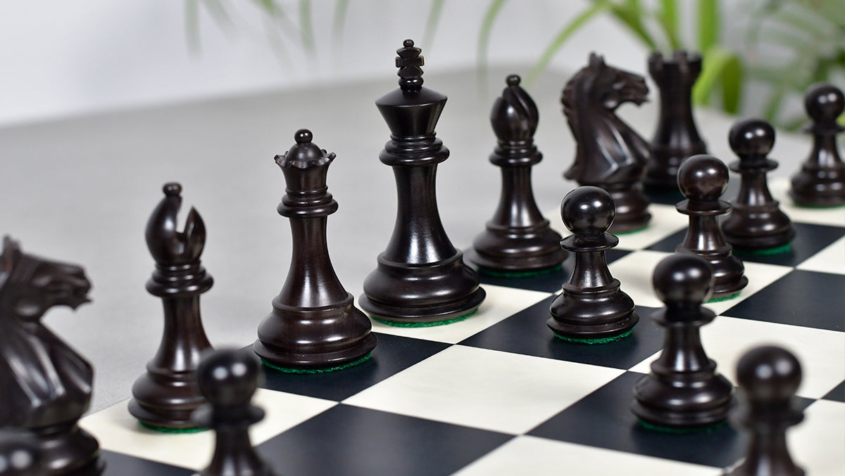 Fierce Knight (Queens's Gambit Series) Staunton Wooden Chess Pieces in Indian Ebonized Wood & Box Wood - 3.5" King