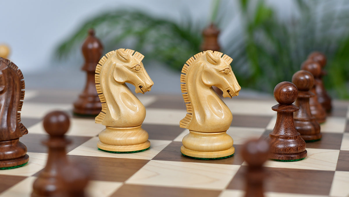 Craftsman Knight Staunton Chess Pieces in Sheesham Wood & Boxwood - 3.9" King - Best Seller