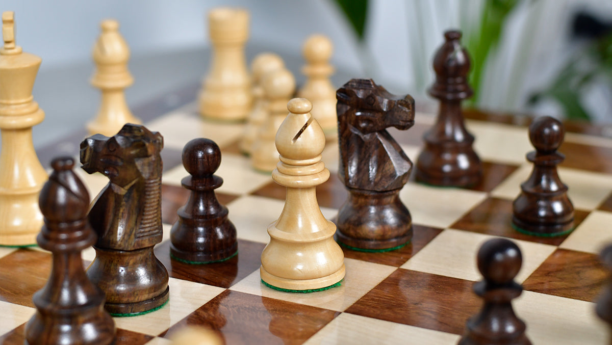 French Lardy Exclusive Weighted Chess Pieces in Sheesham Wood / Box wood - 3.75" Extra Queens