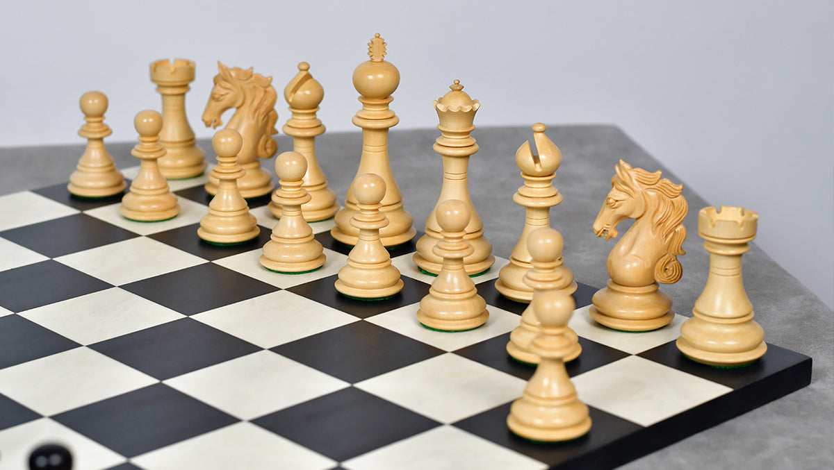The Shera Series Staunton Triple Weighted Chess Pieces V2.0 in Ebony / Box Wood - 4.5" King