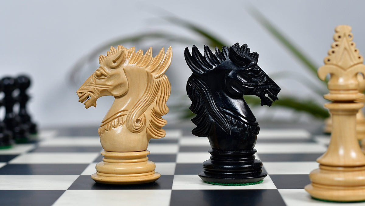 The Dragon Knight Series Wooden Chess Pieces Carved in Ebony / Boxwood - 4.7" King