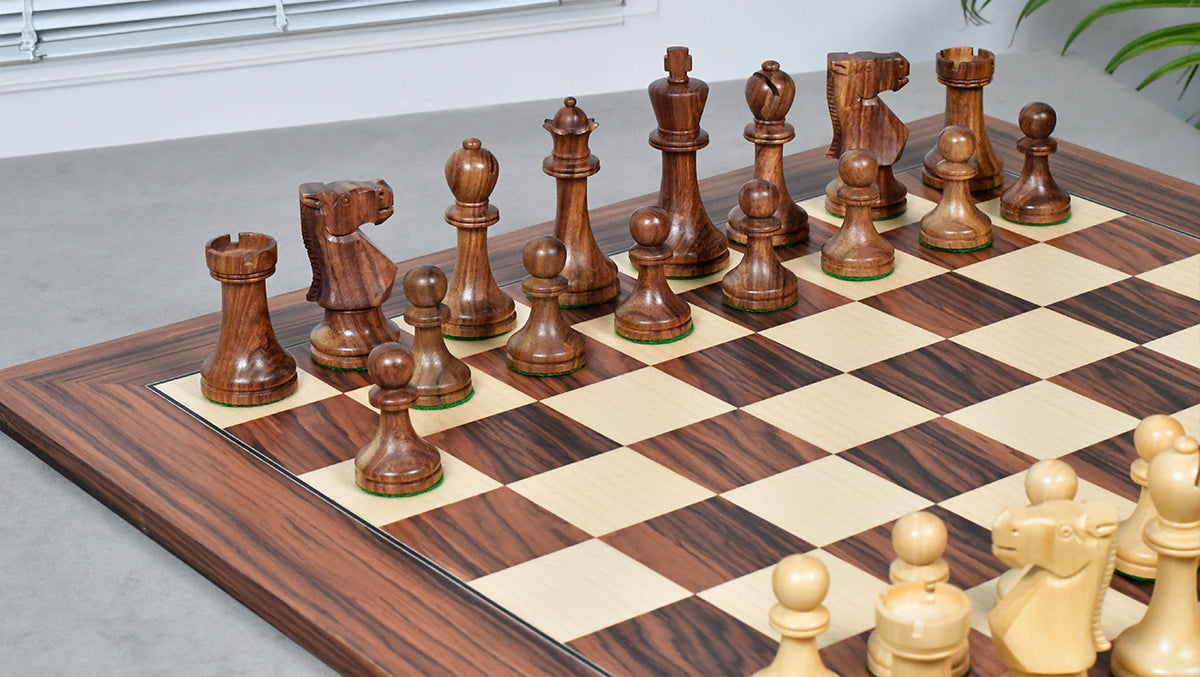 Old Vintage English Staunton Series Chess Pieces in Sheesham & Bowood - 3.8" King