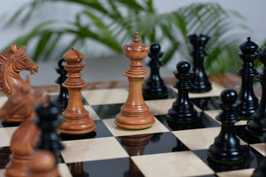 Sikh Empire Series Triple Weighted Wooden Handmade Chess Pieces in Genuine Ebony Wood and Antiqued Wood - 4.5" King