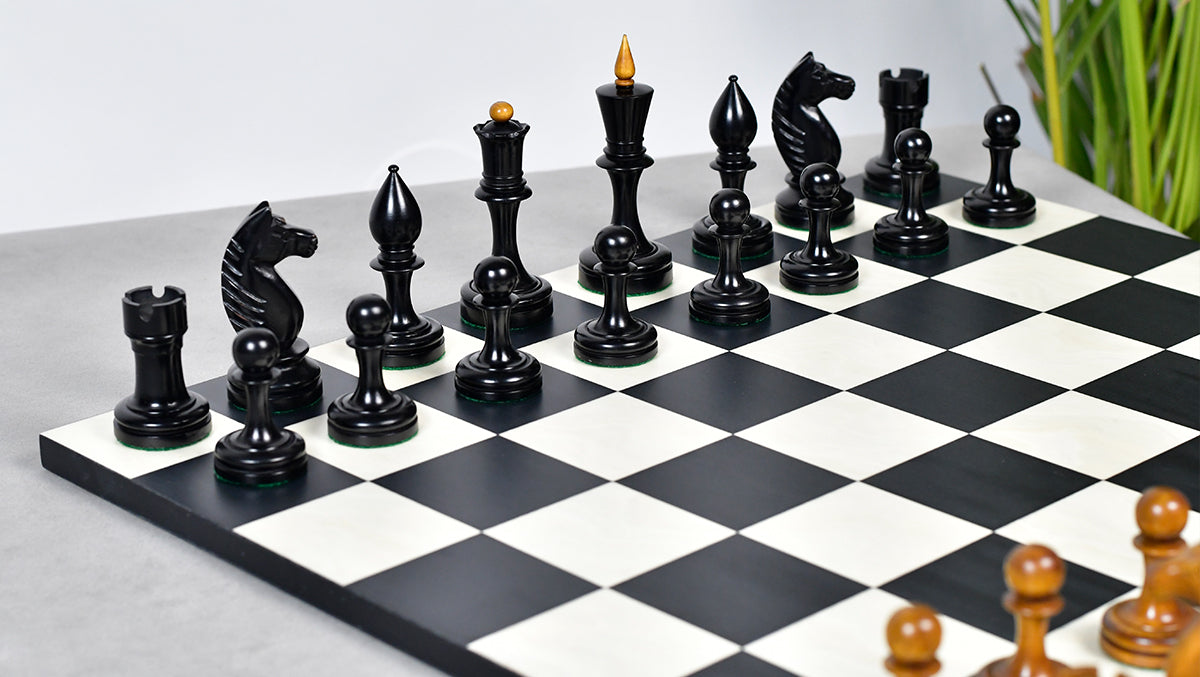 The Repro of Averbakh 1949 Moscow Chess Championship Chess Pieces in Ebonized & Antiqued Boxwood 4.20 inch King - 1130 Grams Weight