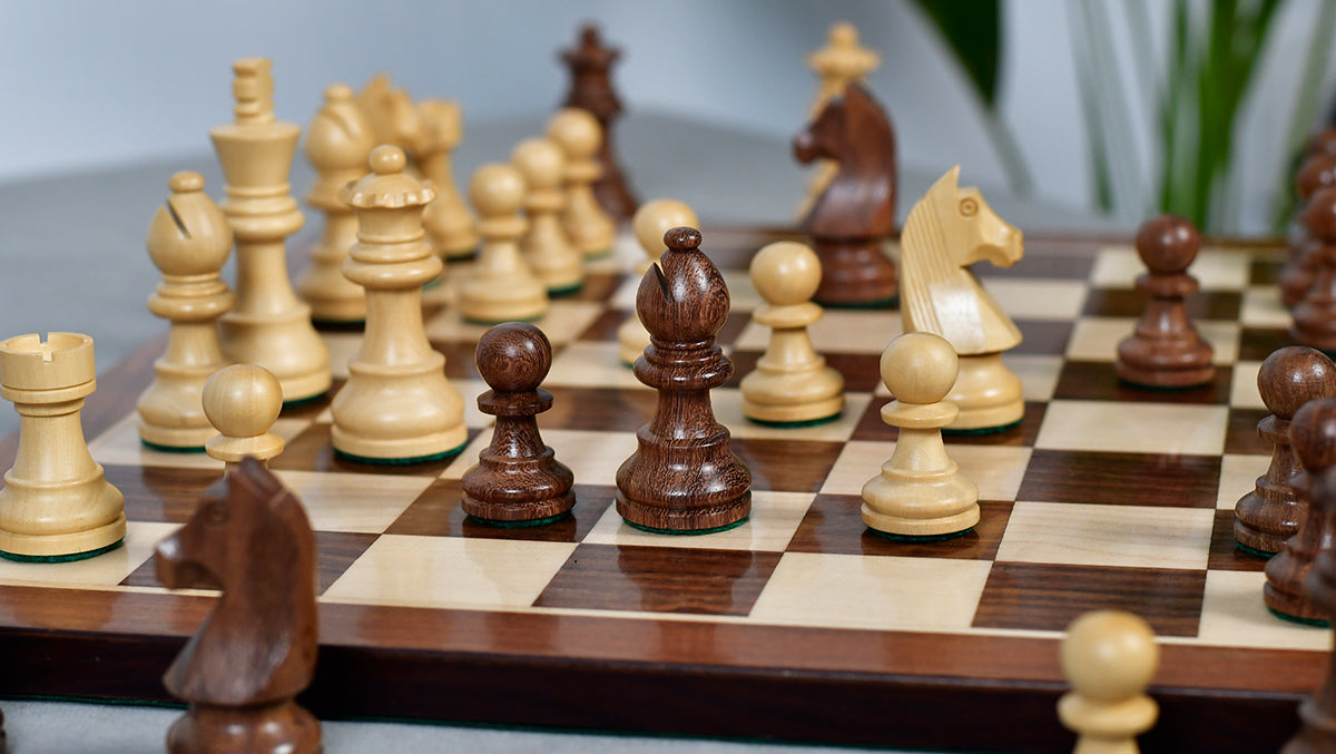 German Knight Tournament Series Staunton Chess Pieces in Sheesham & Box Wood - 3" King - Best Seller