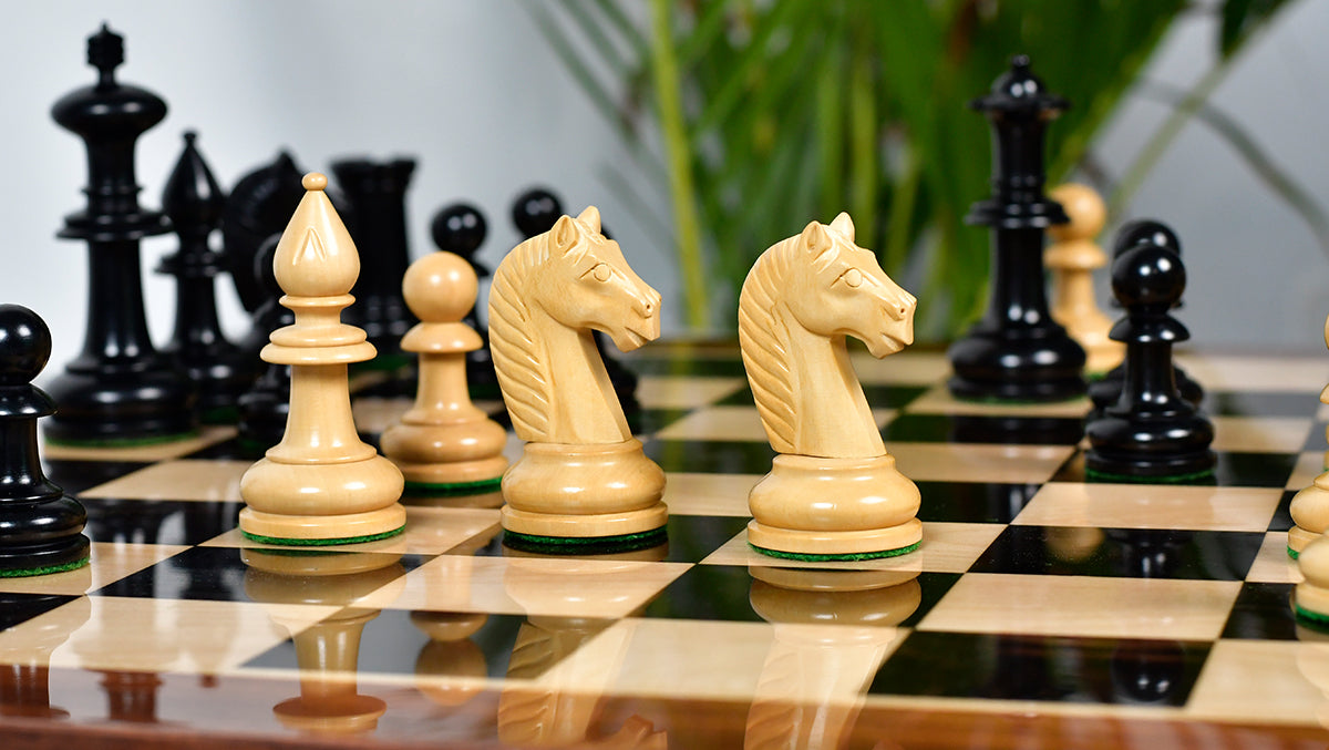 19th Century Antique Austrian Series Hand Crafted Chess Pieces in Ebonized & Boxwood - 4.2" King