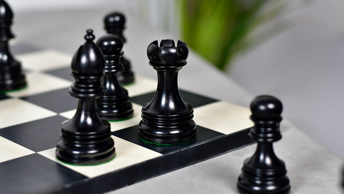 Indian Chetak II Customized Lead Weighted Luxury Chess Pieces in Ebony wood / Boxwood - 4.3" King extra Queens