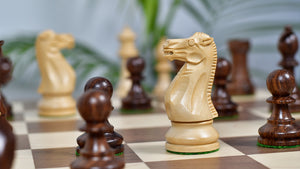 The Grandmaster Staunton Series Chess Pieces In Sheesham & Natural Boxwood - 3.75" King