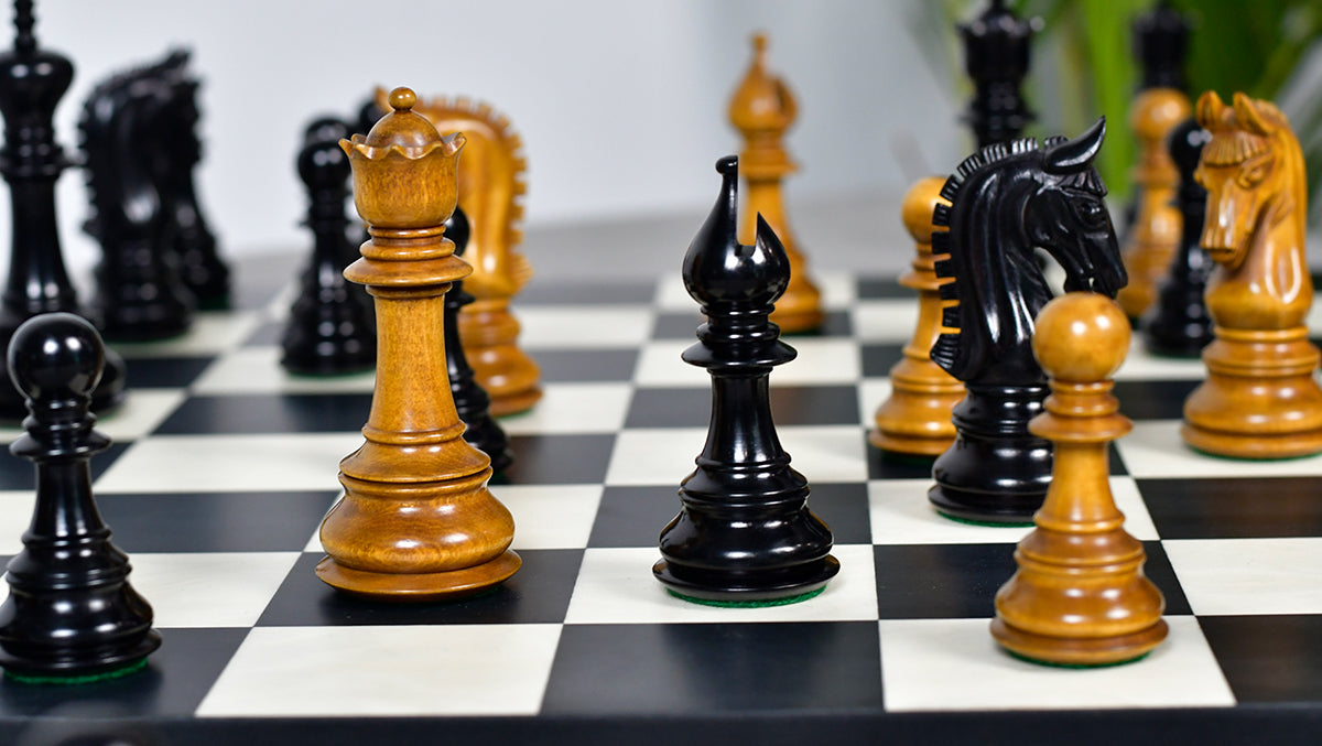 War Admiral Antiqued Chess Pieces – 4.4" King – Handcrafted Staunton Design in Ebony Wood & Antiqued Boxwood
