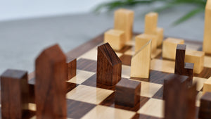 1966 F. Lanier Graham Chess Pieces - Minimalist Design in Sheesham & Boxwood - 2.79" King