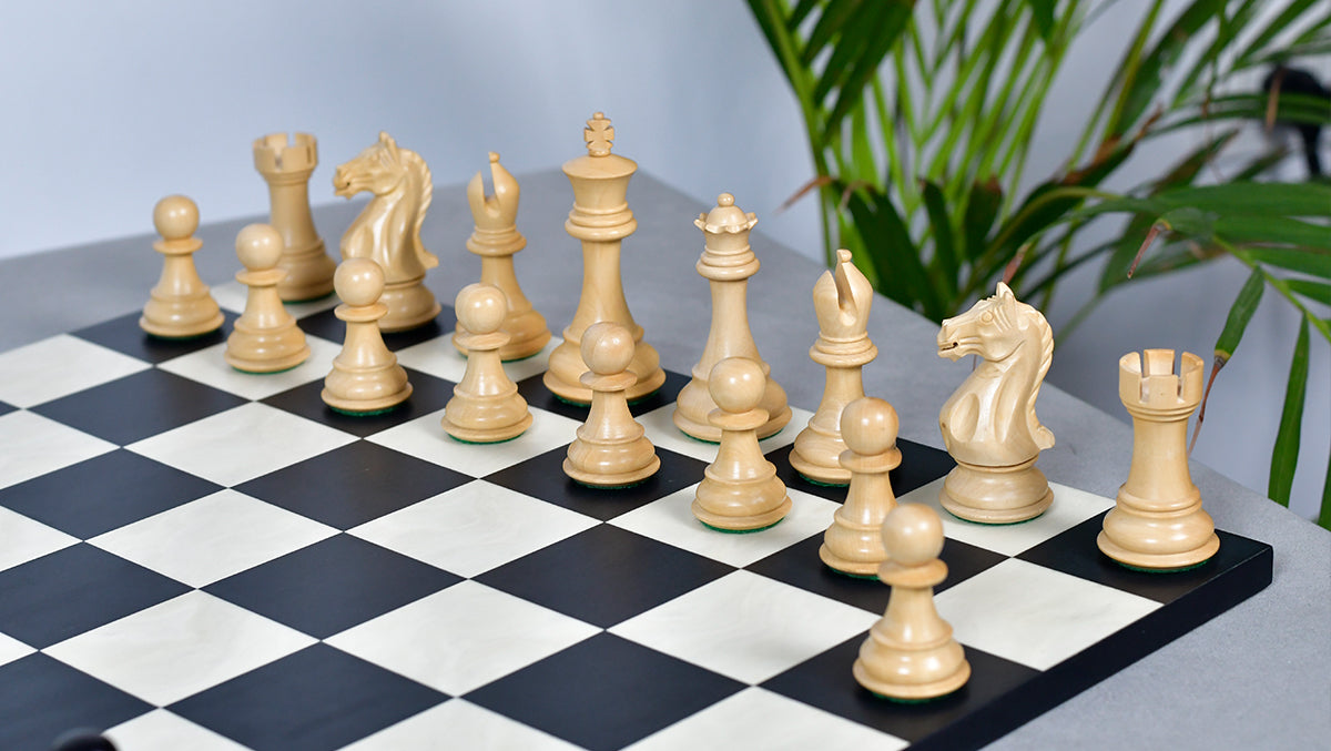Fierce Knight (Queen's Gambit Series) Staunton Wooden Chess Pieces in Ebonized Boxwood & Box Wood - 4.0" King