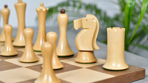 Combo Of Minimalist Soviet-Style Chess Pieces In Sheesham & Boxwood - 3.7” King With Minimalist Walnut Maple Wooden Chess Board Matte Finish