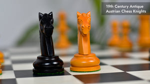 19th Century Antique Austrian Series Chess Pieces in Ebonized Boxwood & Antiqued Boxwood - 4.27" King - Colllector Chess