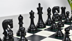 Leningrad Club-Sized Wooden Chess Pieces in Black Ebonized Wood & Boxwood- 4.0" King