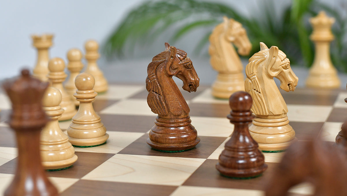 3.8" New Columbian Staunton Series Chess Pieces in Sheesham Wood & Boxwood - 1100 grams