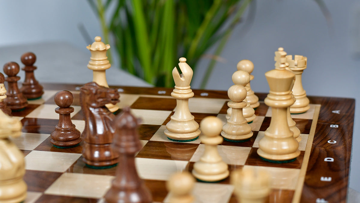 The 3.0" Stallion Weighted Staunton Chess Pieces in Sheesham Wood and Boxwood - 600 Grams Weight