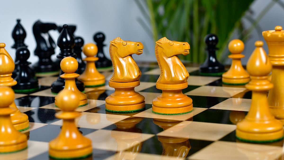 IMPROVED Repro 1904 Cambridge Springs International Tournament Chess Pieces in Ebonized & Antiqued Boxwood - 4" King