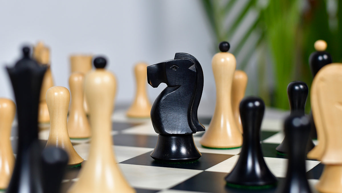 Minimalist Soviet-Style Chess Pieces In Ebonized & Boxwood - 3.7” King
