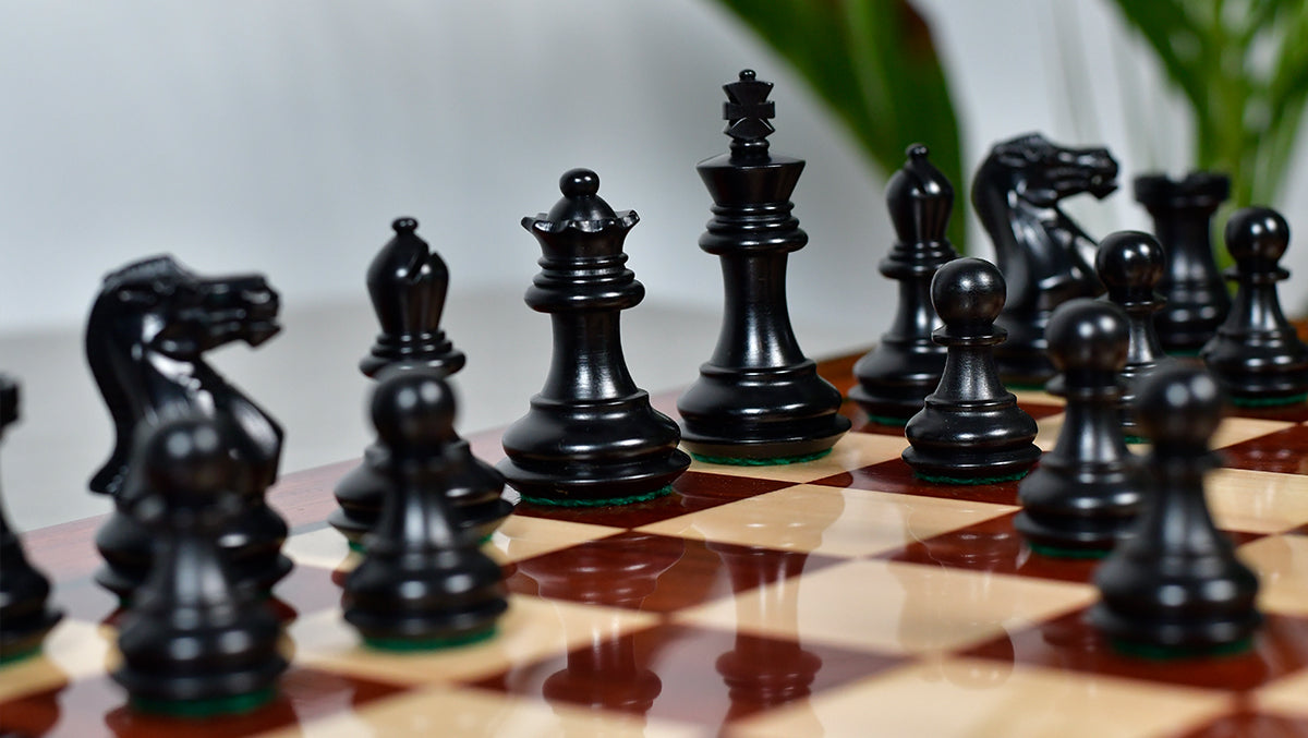 Collector Series Handcarved Staunton Chess Pieces in Ebonized Boxwood & Natural Boxwood - 2.6" King