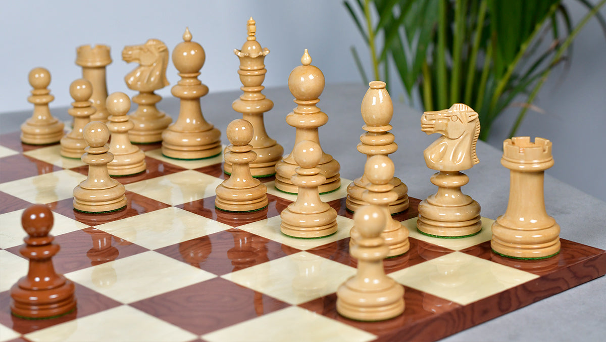 Exclusive Repro William Hallett High Class Chess Pieces in Golden Dyed & Boxwood Wood - 4.0"